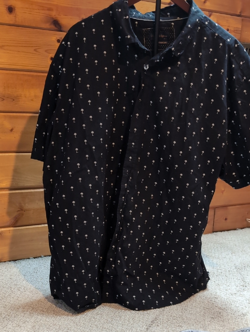 Gentlemen's Outiftters Black Cotton Button Up Shirt w/ White Palm Print 3X